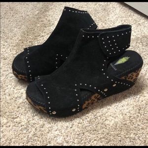 Volatile Black studded cheetah wedges